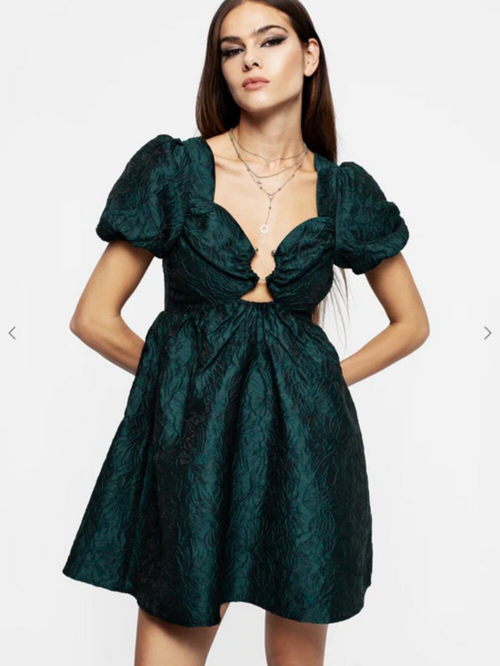 Disturbia NWT Green babydoll puffy sleeved dress - Picture 2 of 8